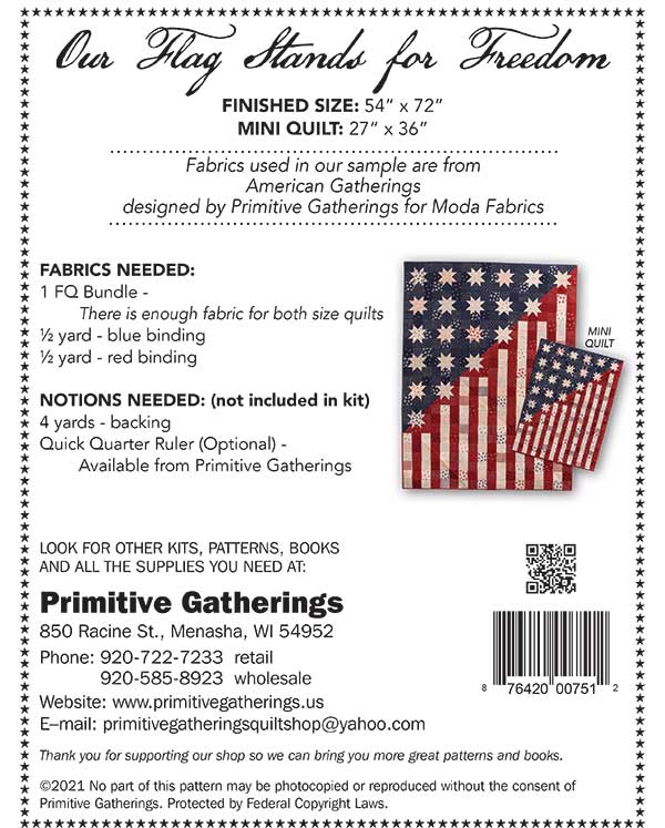 Our Flag Stands For Freedom Quilt Pattern designed by Primitive Gather