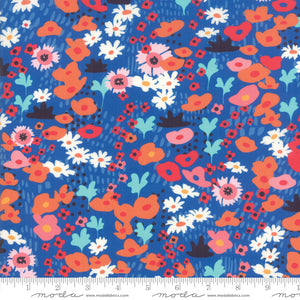 Rayon Fabric - 54" Botanica Rayon Royal Bijou Flowers 11841 14R designed by Crystal Manning for Moda