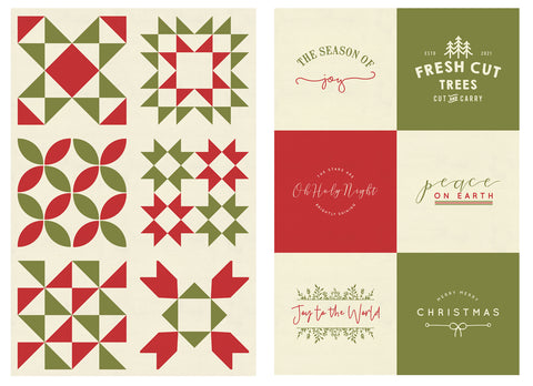 Red Barn Christmas Pre-cut Panels in Canvas Vanilla Red Green 55540 11P designed by Sweetwater for Moda