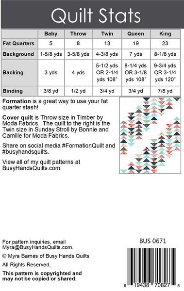 Formation Quilt Pattern BUS 0671 designed by Myra Barnes of Busy Hands Quilts