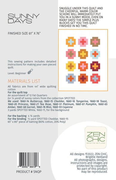 Sunny Days Quilt Pattern AC SNQP designed by Brigitte Heitland of Zen Chic