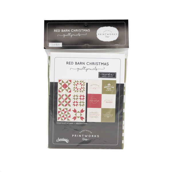 Red Barn Christmas Pre-cut Panels in Canvas Vanilla Red Green 55540 11P designed by Sweetwater for Moda